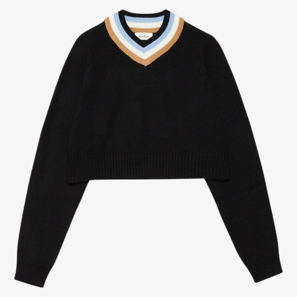 V Trim Sweater - Black