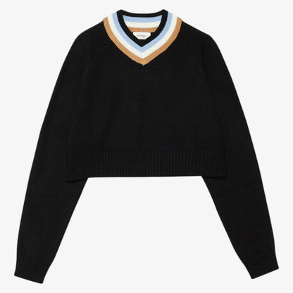 V Trim Sweater - Black