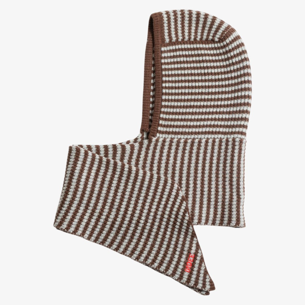 Striped Scarf With Hood - Coffee