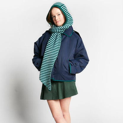 Striped Scarf With Hood - Green