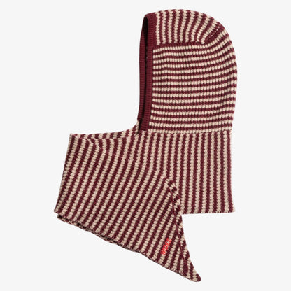 Striped Scarf With Hood - MERLOT RED