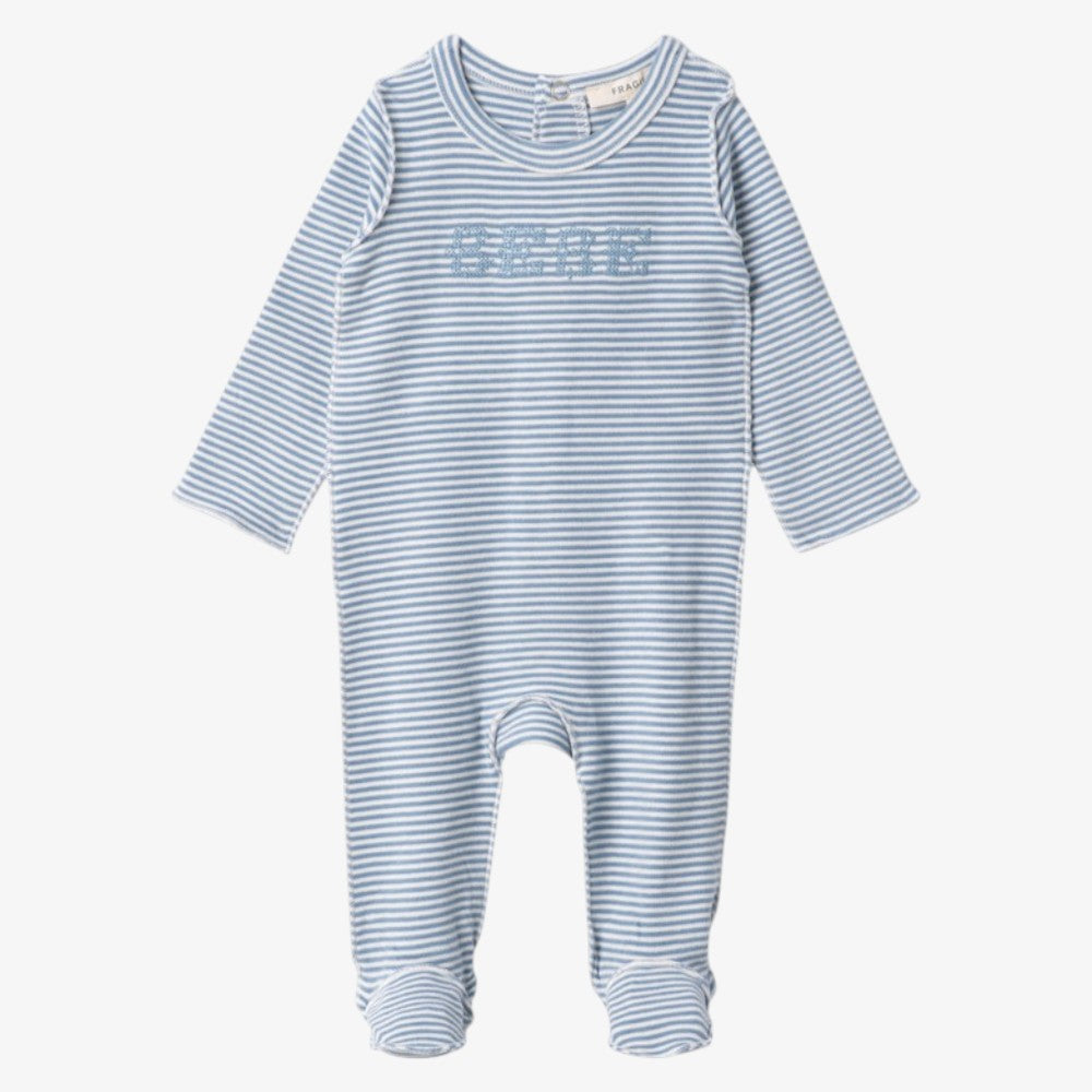 Striped Footie And Hat - Blue
