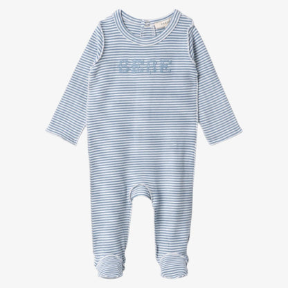 Striped Footie And Hat - Blue