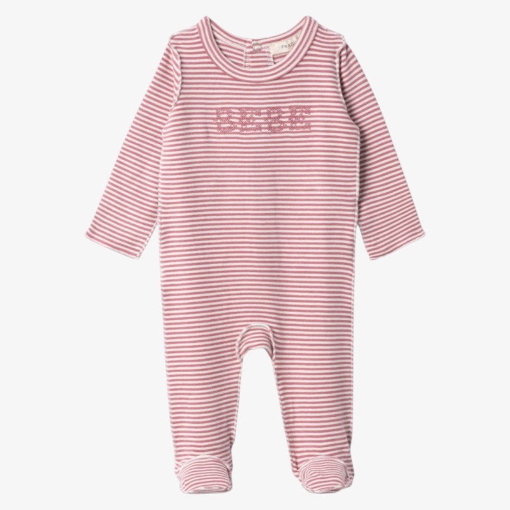 Striped Footie And Hat - Mauve