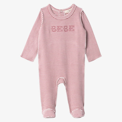 Striped Footie And Hat - Mauve