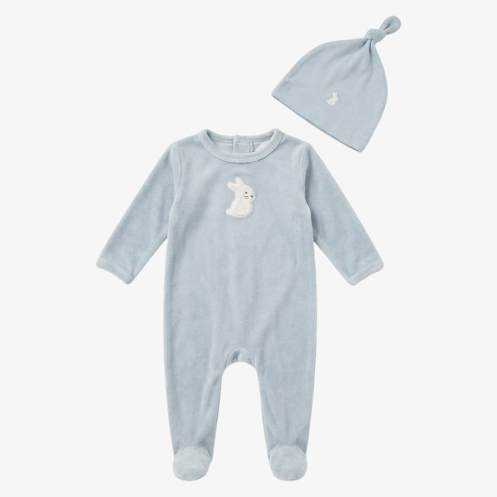 Bunny Footie And Hat - Blue
