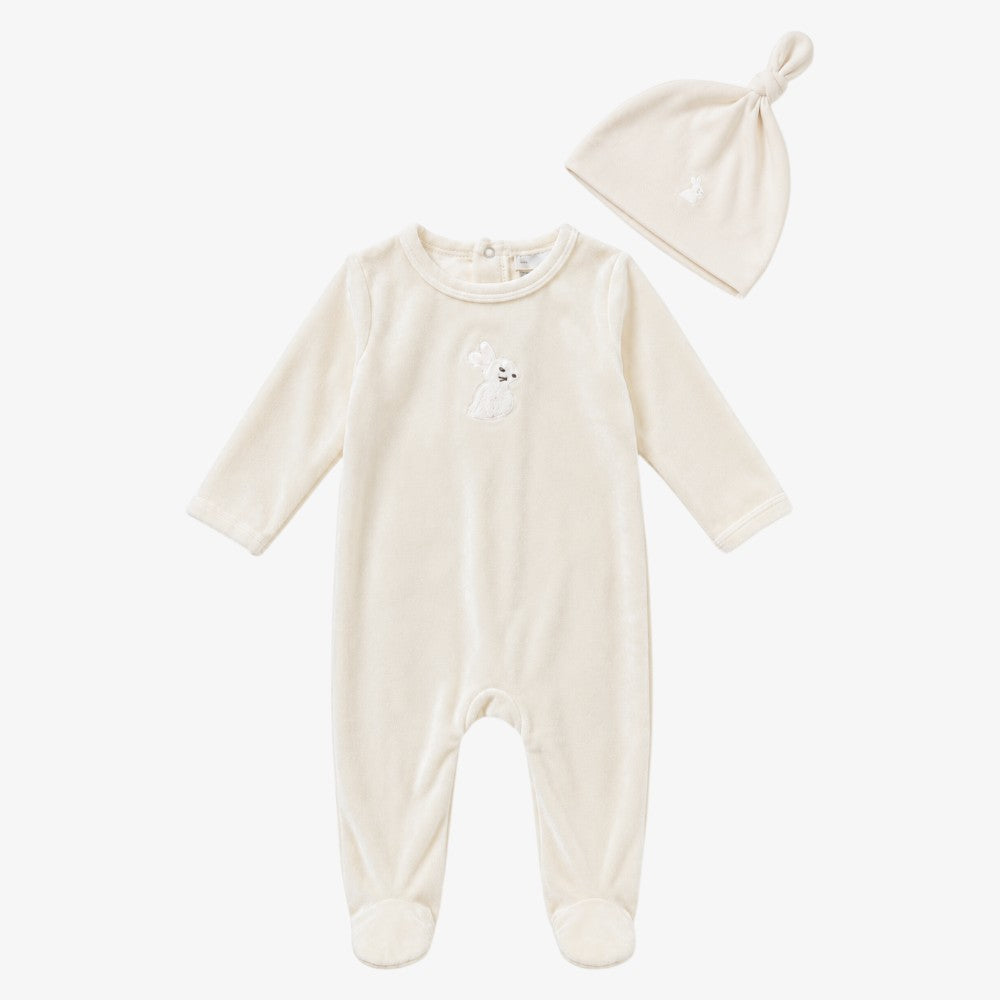 Bunny Footie And Hat - Powder