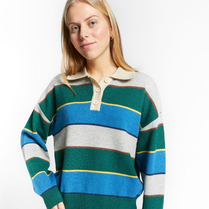 Striped Polo Sweater - Green
