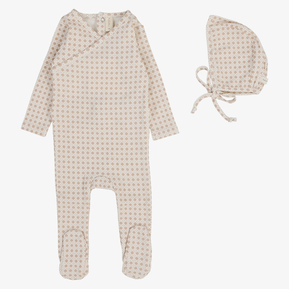 Woven Print Footie And Hat - Dusty Pink