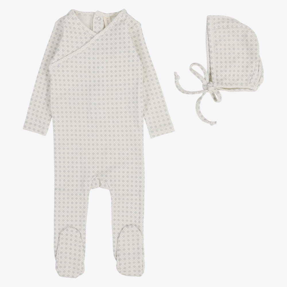 Woven Print Footie And Hat - Light Blue