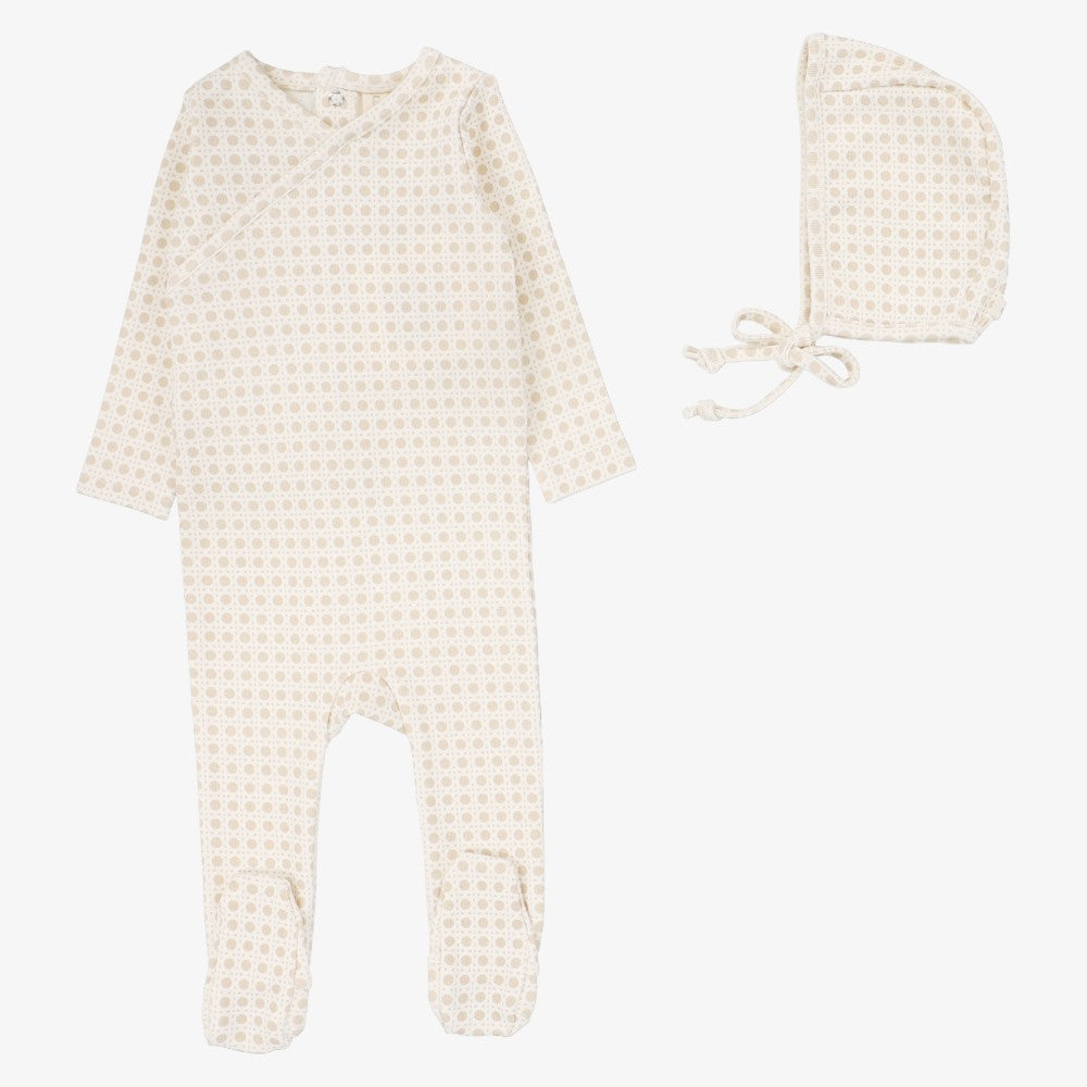 Woven Print Footie And Hat - Oat