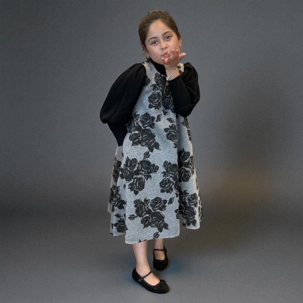 Flower Apron Dress - Black
