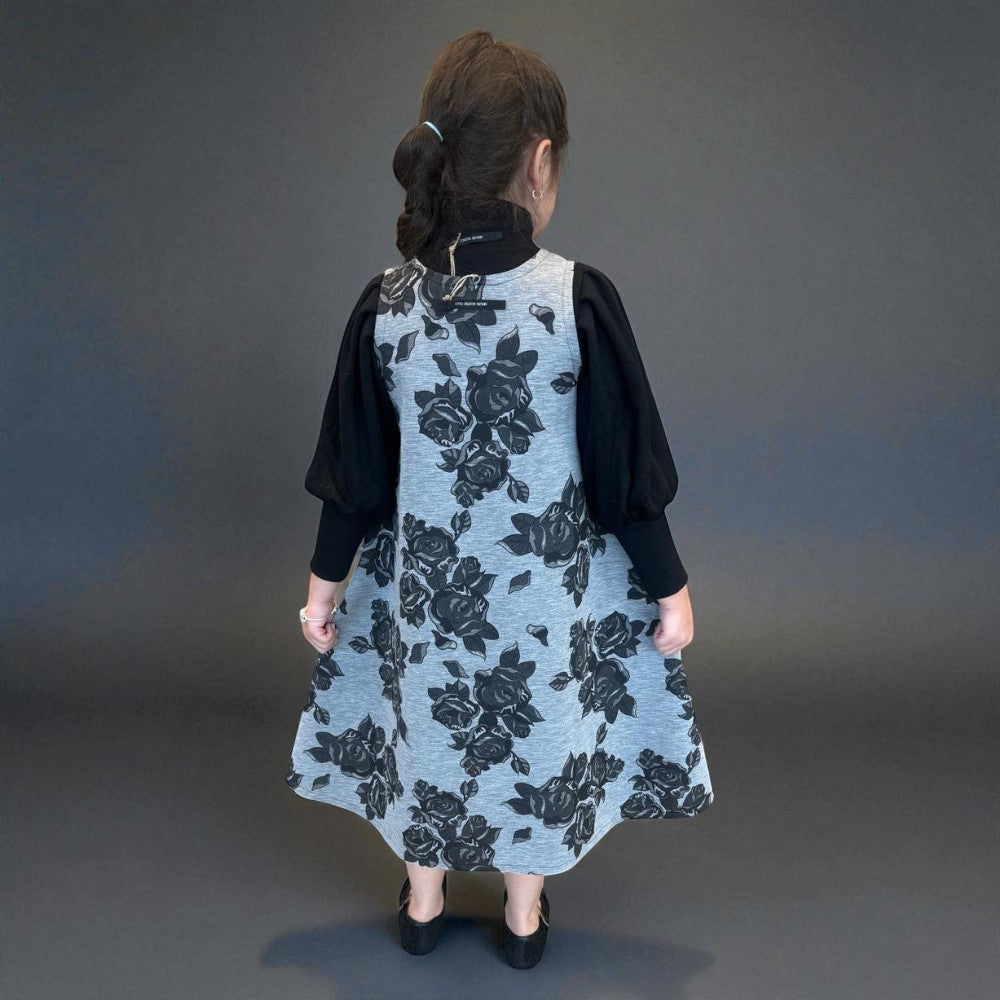 Flower Apron Dress - Black