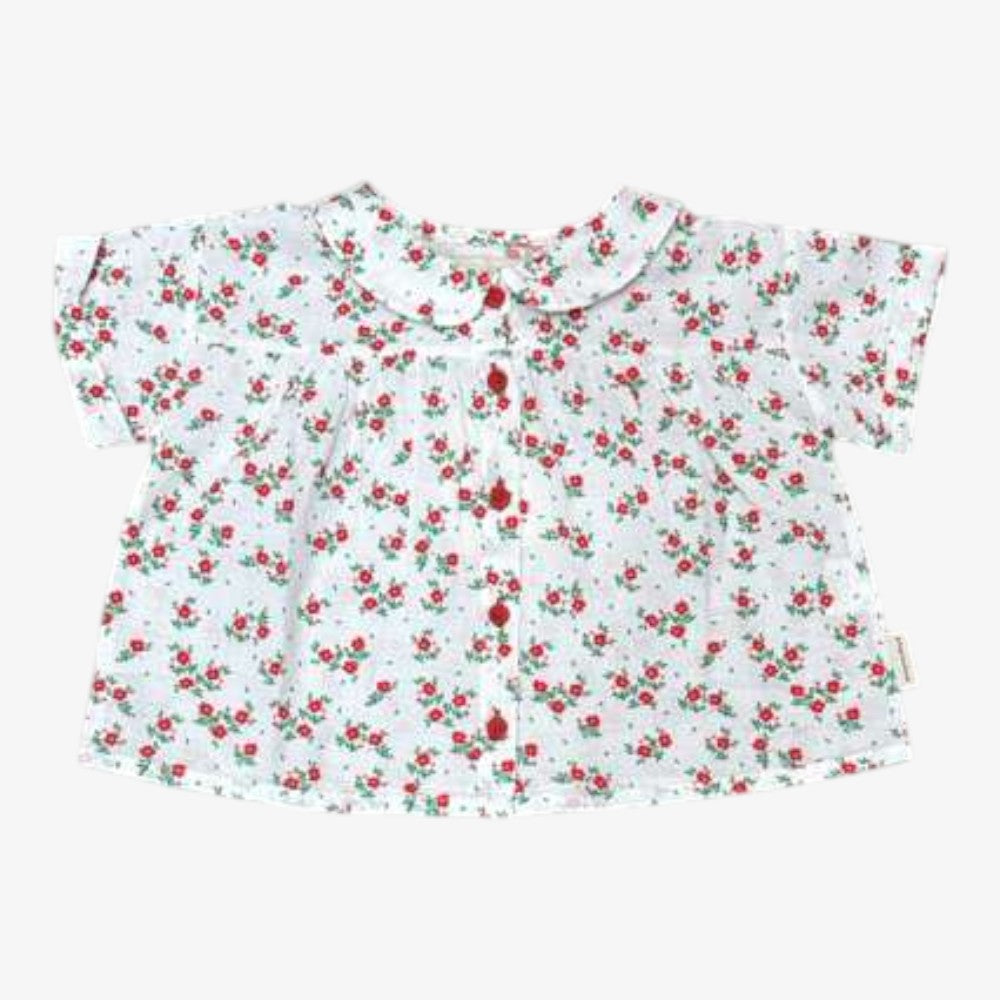 Peter Pan Collar Shirt - Ecru &amp; Red
