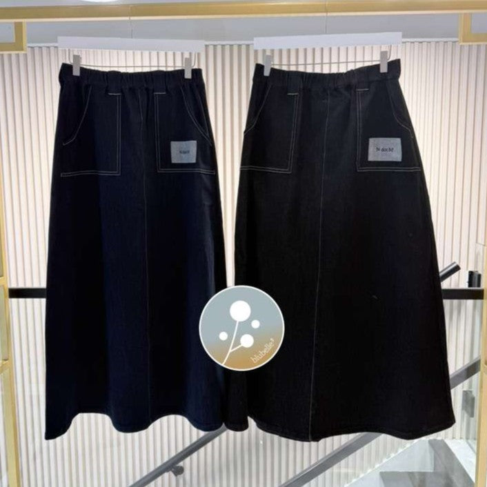 Denim Pocket Skirt - Dark Blue Denim