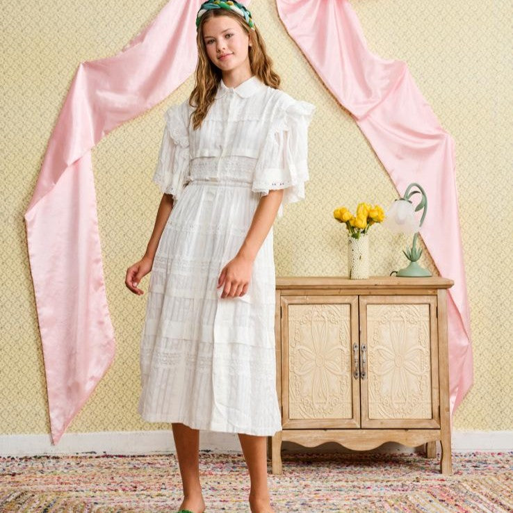 Lace Trim Dress - White