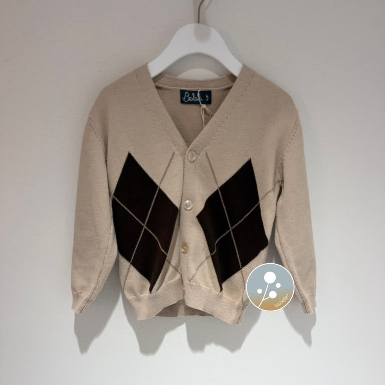 Argyle Knit Cardigan - Stone