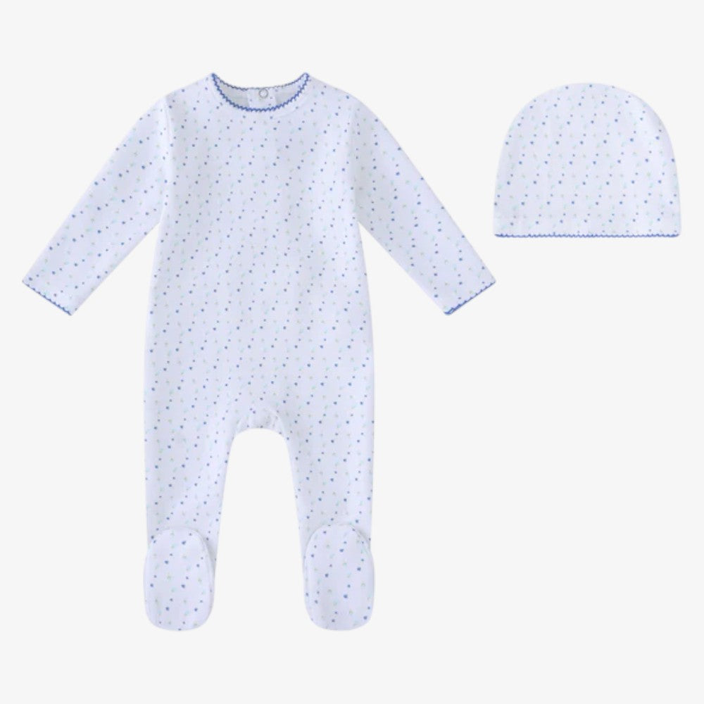 Floral Footie And Hat - White