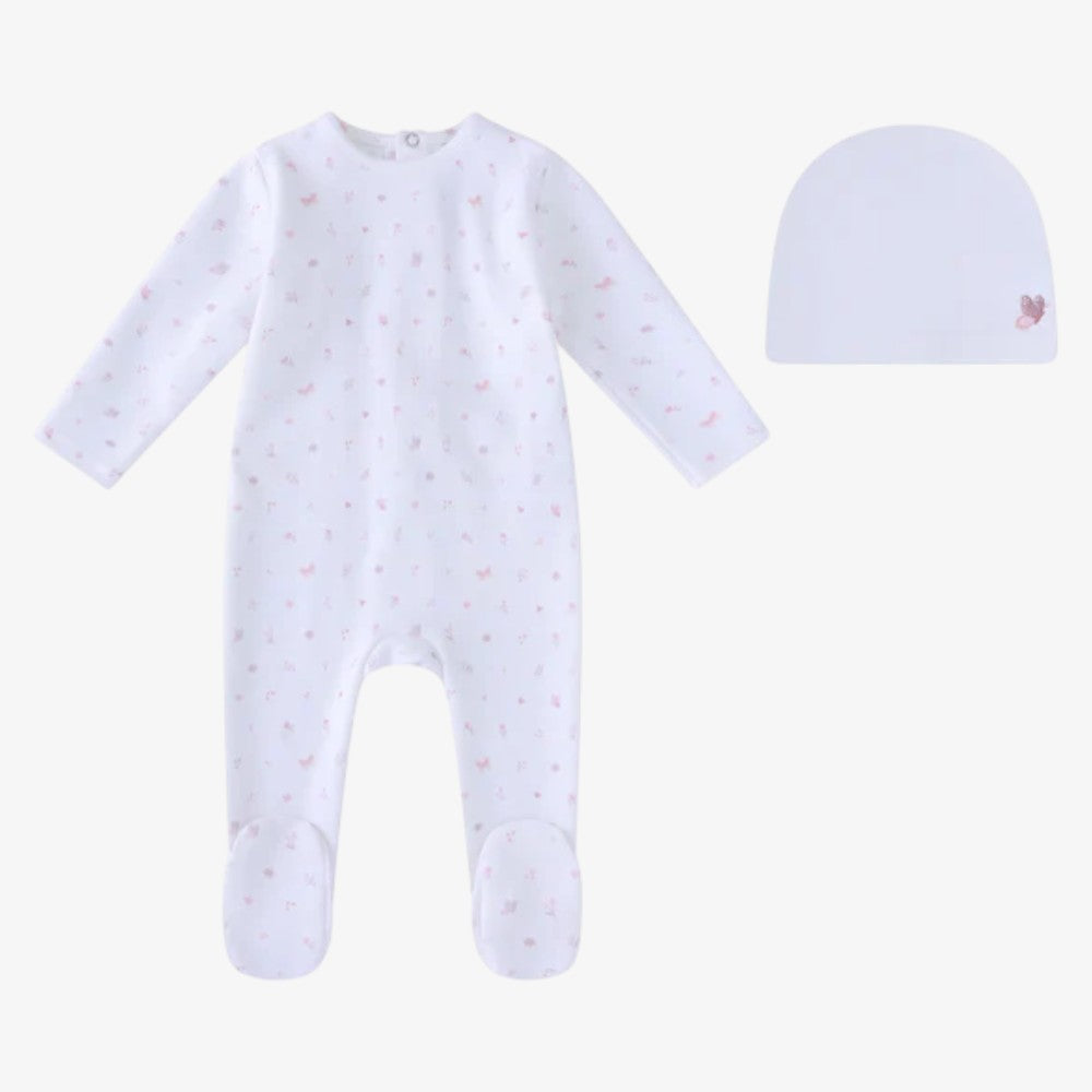 Butterfly Footie And Hat - White