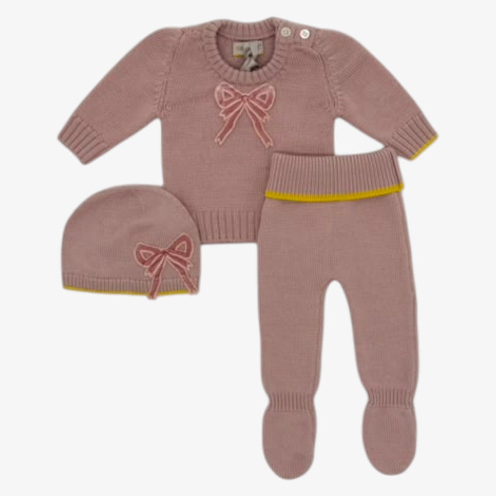 Bow Velvet 3pc Set - Cameo Pink
