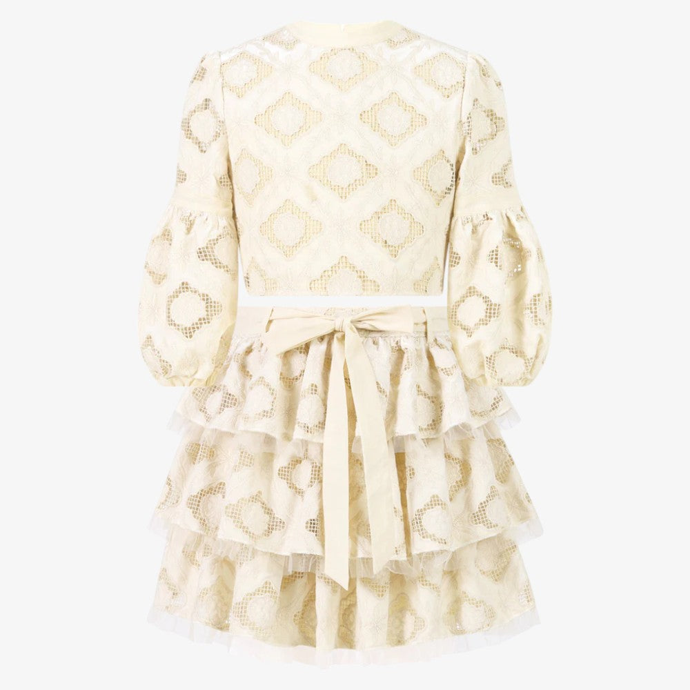 Ava Embroidered Top And Skirt - Oat