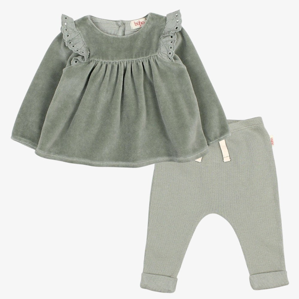 Velvet Sweatshirt And Leggings - Sage Green
