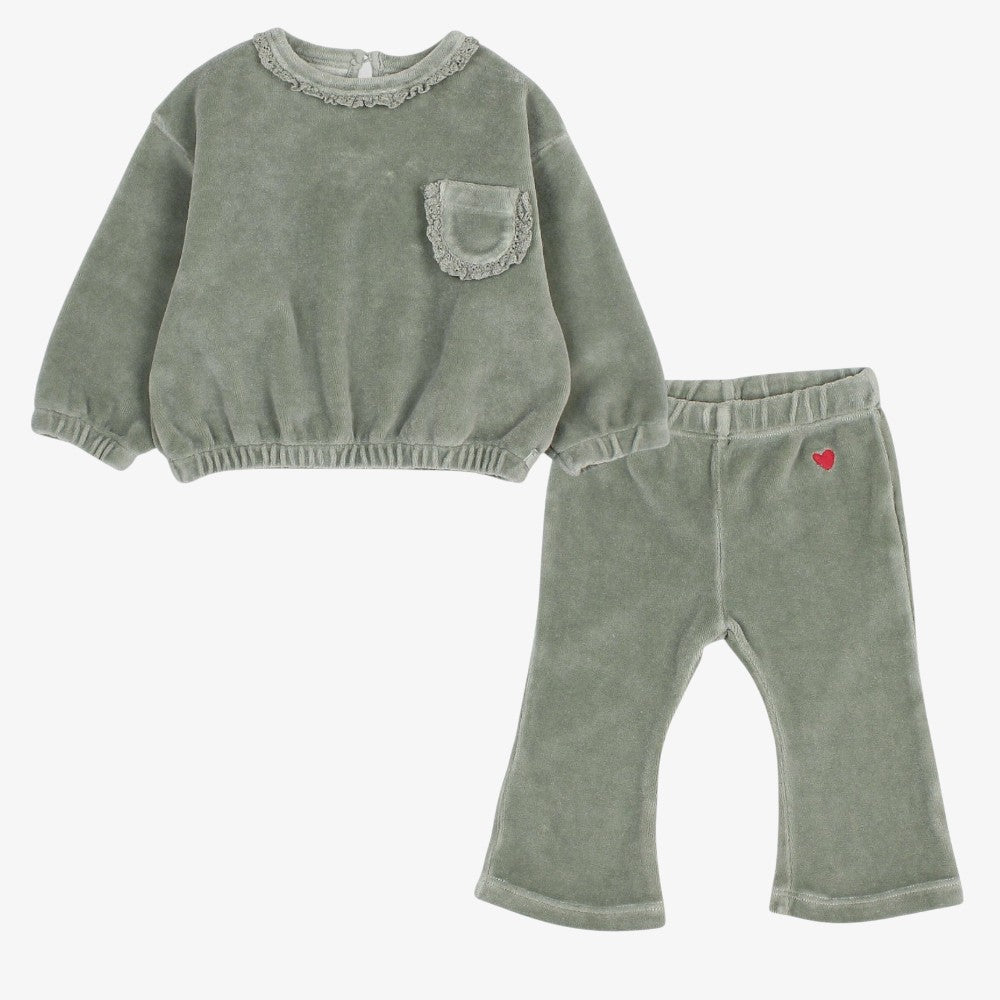 Velvet Sweatshirt And Leggings - Sage Green