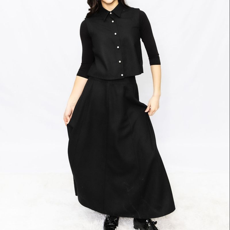 Flared Wool Skirt - Black