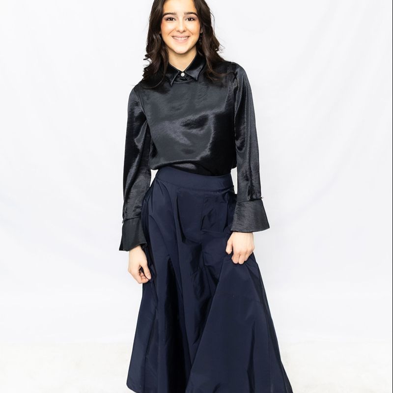 Bow Tafetta Skirt - Navy