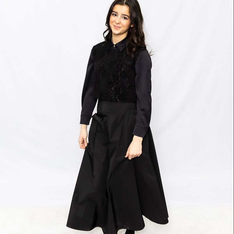 Yoke Bow Tafetta Skirt - Black