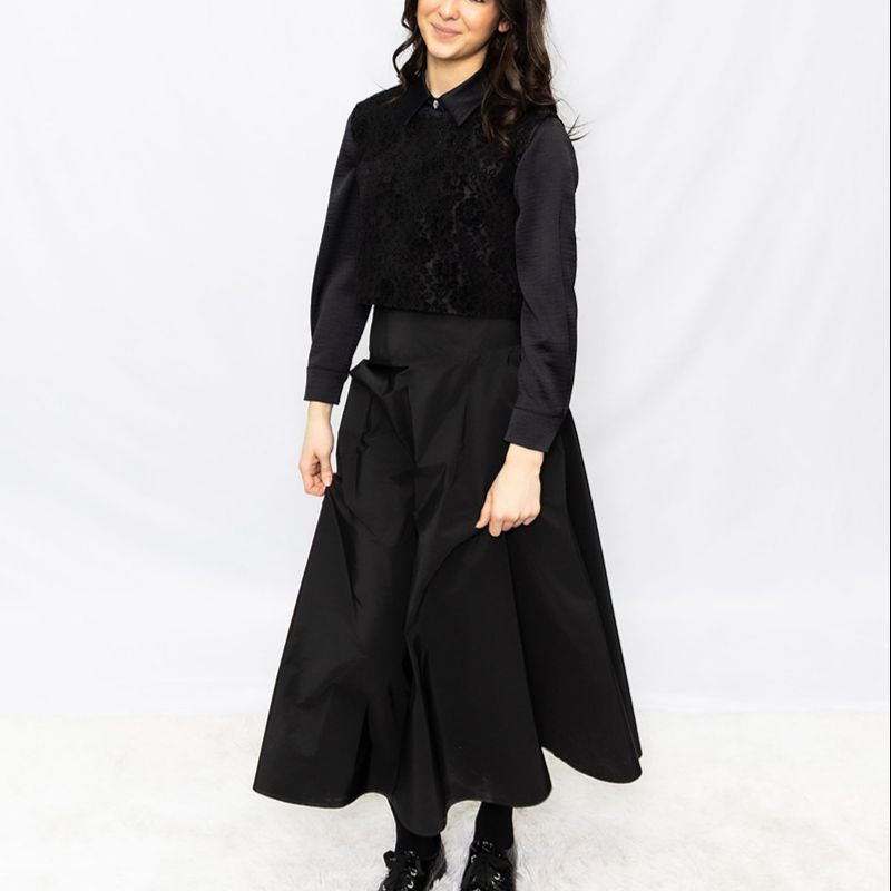 Yoke Bow Tafetta Skirt - Black