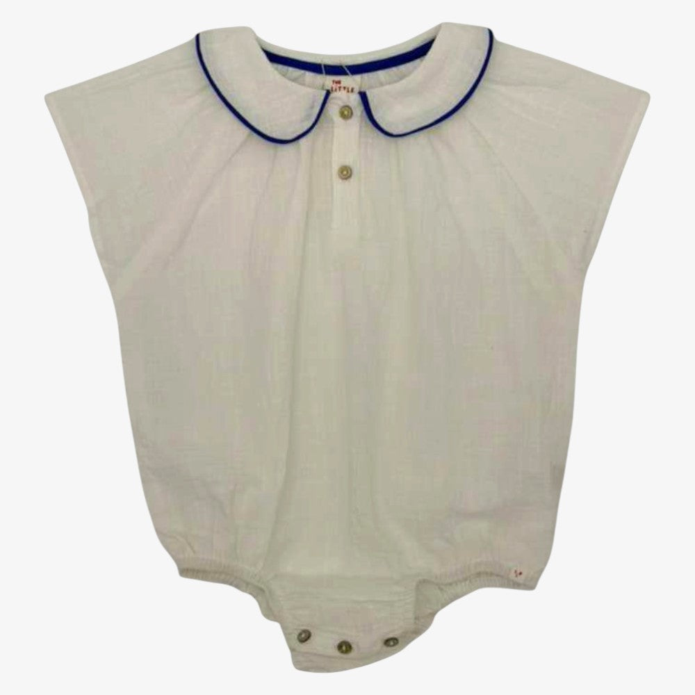 Leo Romper - Ecru &amp; Royal Blue