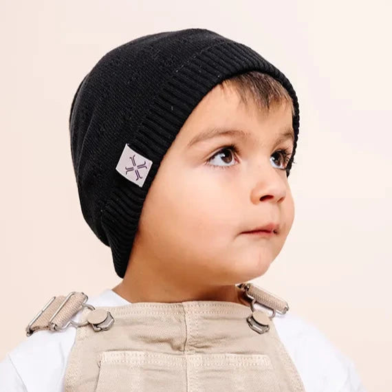 Pointelle Knit Beanie - Black