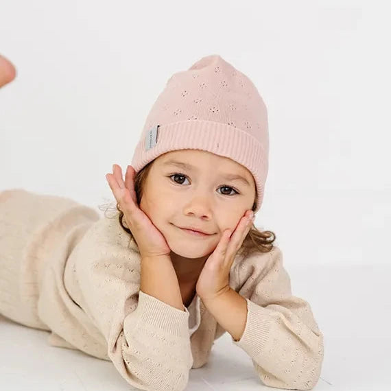 Pointelle Knit Beanie - Blush