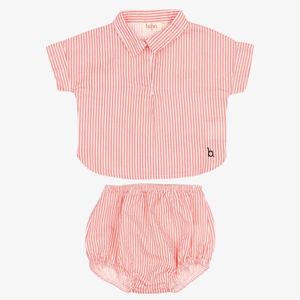 Stripe Shirt And Bloomer - Coral