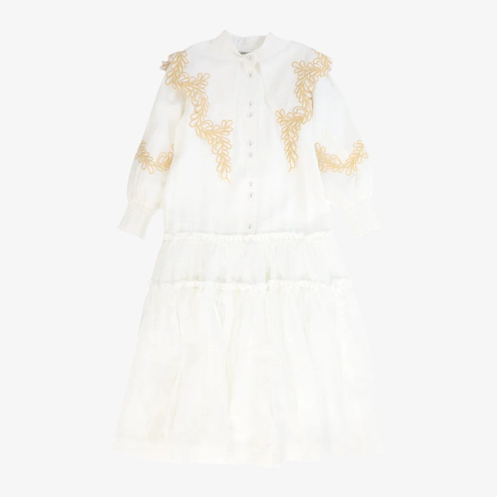 Embroidered Trim Dress - White