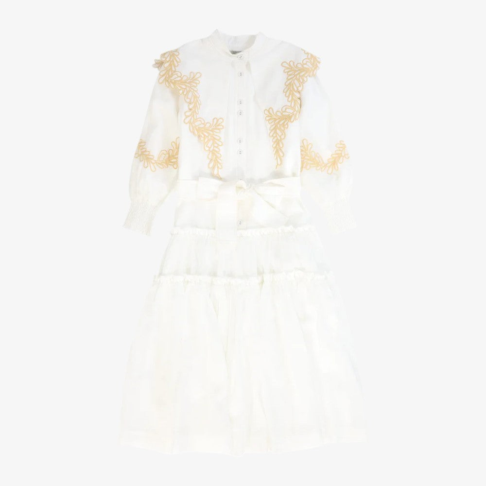 Embroidered Trim Dress - White