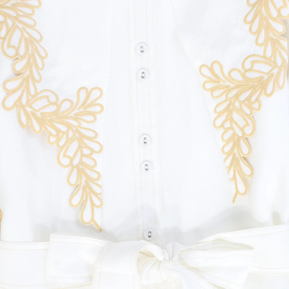Embroidered Trim Dress - White