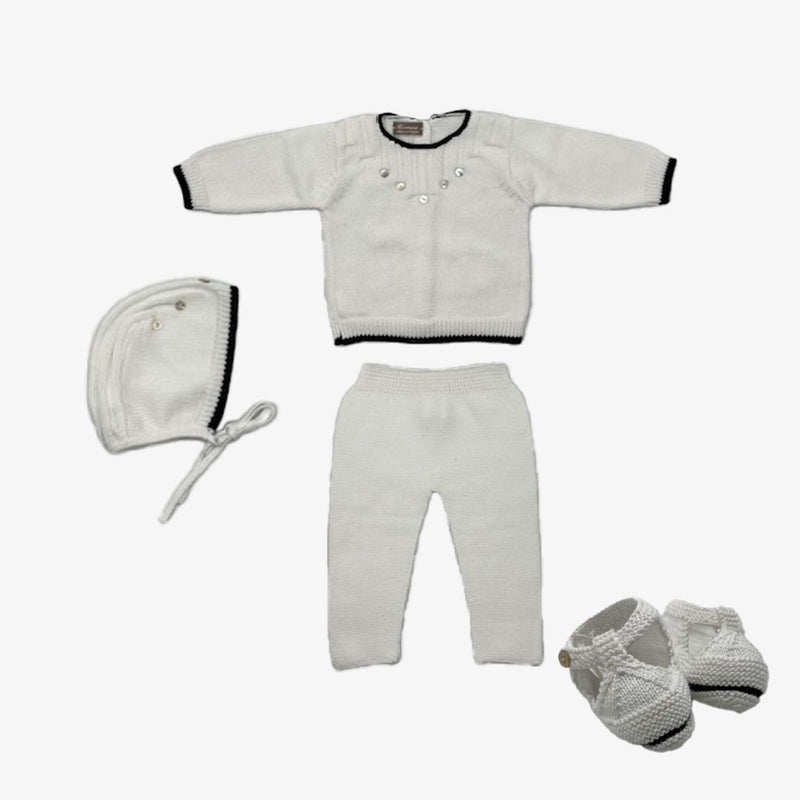 Carmina Elegant 4Pc Baby Knit Set - Black & White