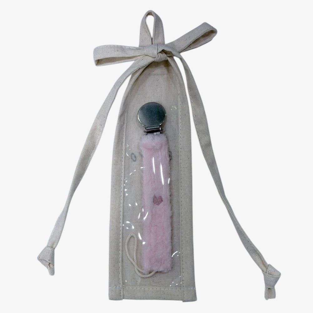 Fuzzy Stripe Pacifier Clip - Pink Heart