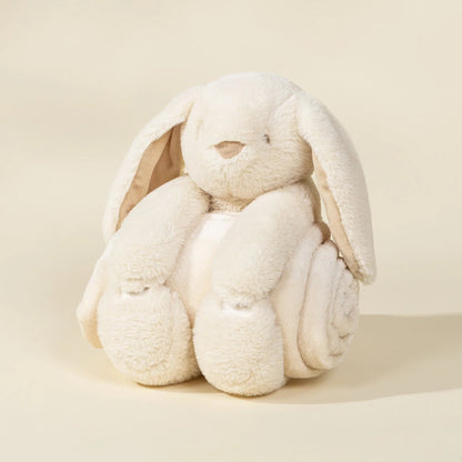 Plush Rabbit With Snuggling Blanket - Cream