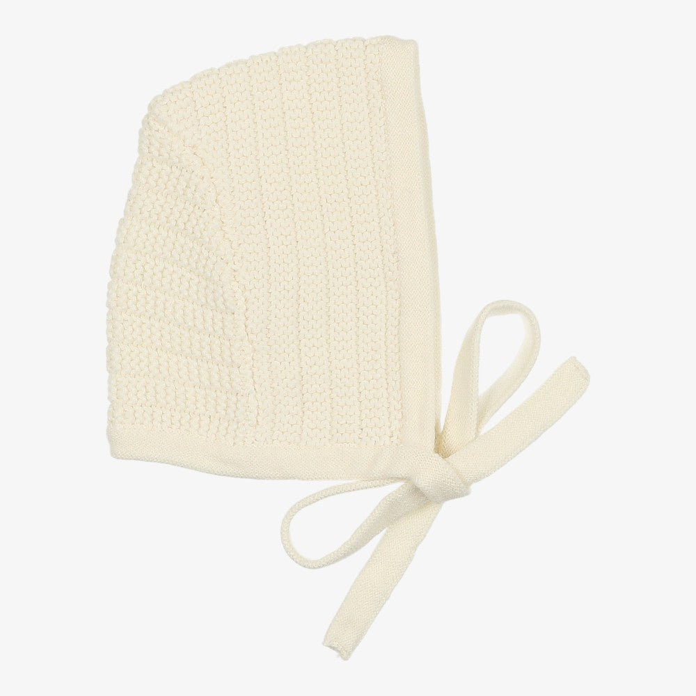 Peluche Ribbed Knit Bonnet - Cream