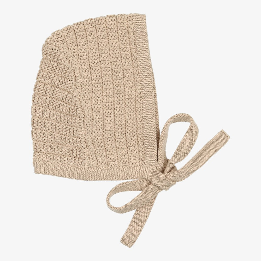 Peluche Ribbed Knit Bonnet - Tan