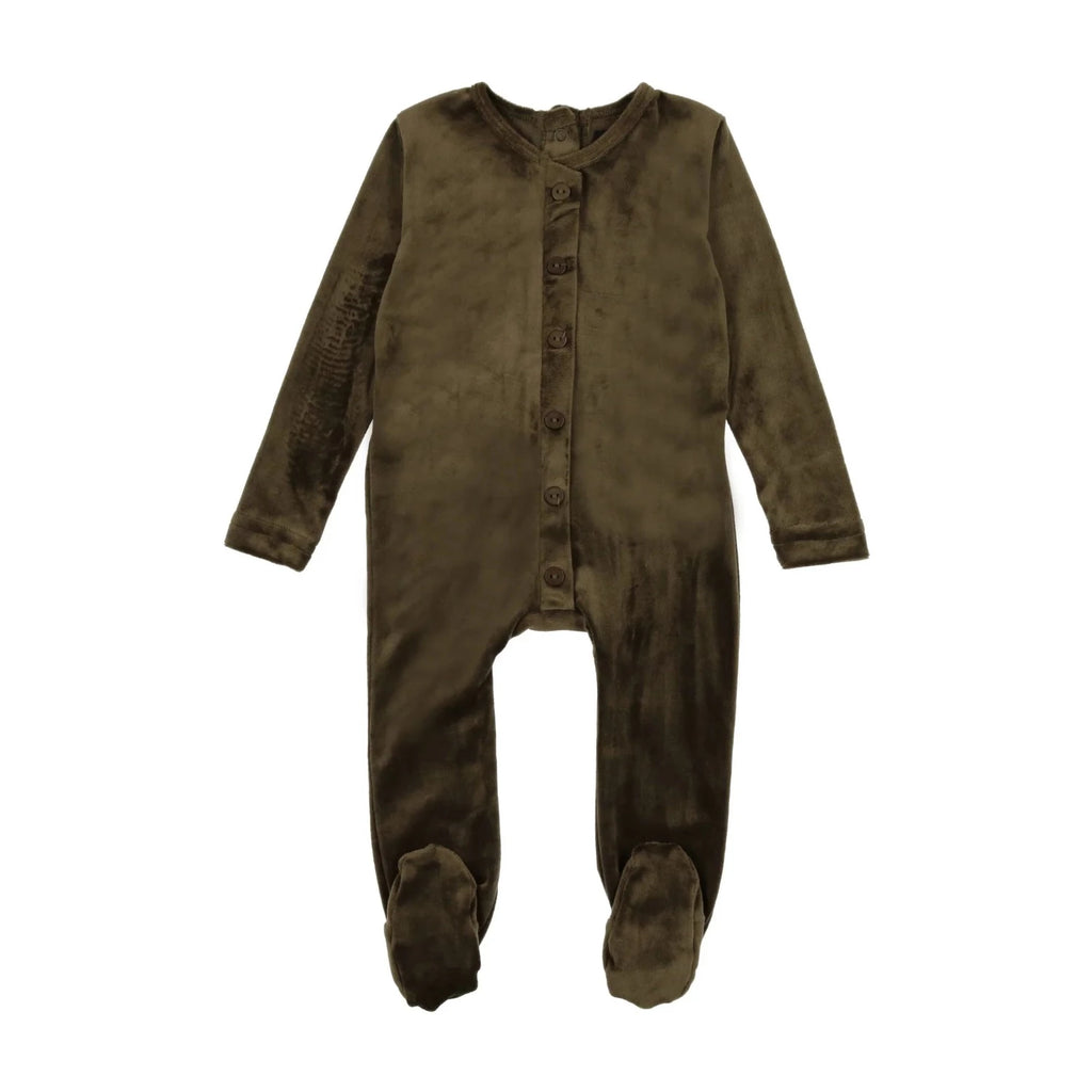 Cuddle & Coo Velour Button Footie - Olive