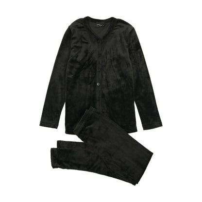 Velour Button Pjs - Black