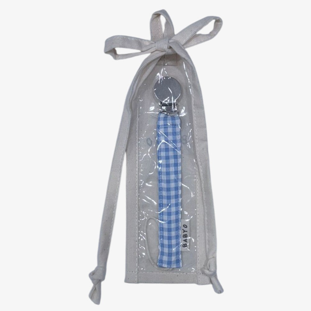 Gingham Paci Clip - Blue