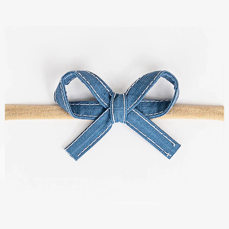 Ribbon Bow Mini Headband - Denim