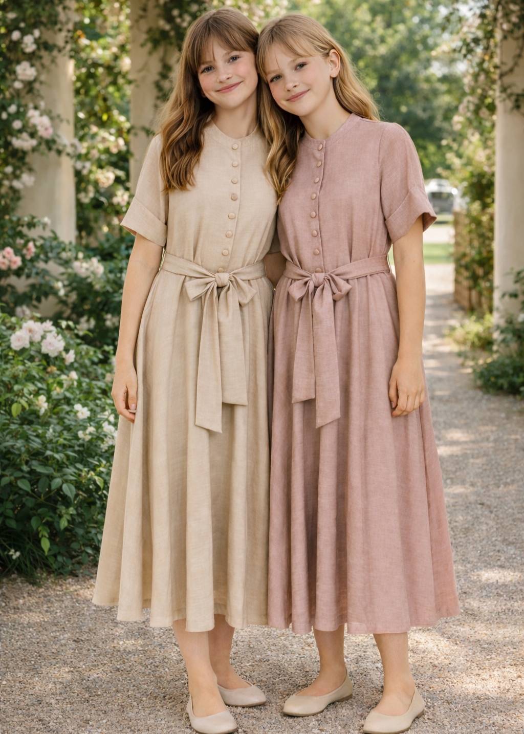 Button Belt Dress - Beige