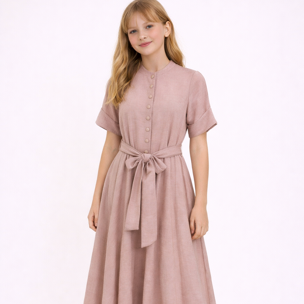 Button Belt Dress - Blush