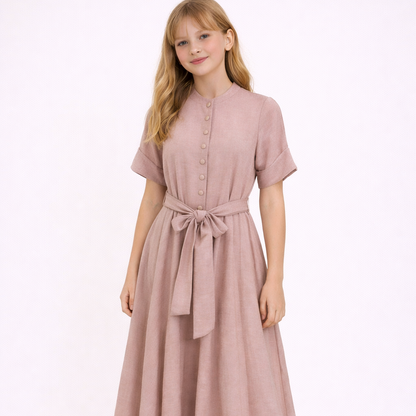 Button Belt Dress - Blush